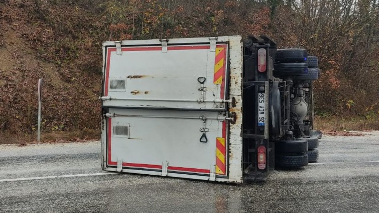 Virajı alamayan kamyon yan yattı: 2 yaralı
