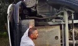 Devrilen kamyonun sürücüsü yaralandı