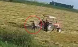 Tarım aletinde sıkışan çiftçi yaralandı, olay kamerada