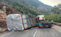 Kontrolden çıkan TIR devrildi