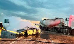 TIR ile çarpışan otomobil yandı: 1 yaralı