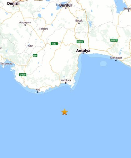 Antalya açıklarında 4.7 büyüklüğünde deprem