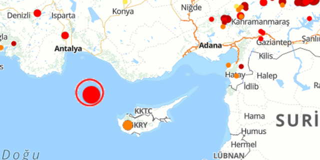 Akdeniz'de  4,6 Şiddetinde deprem meydana geldi!