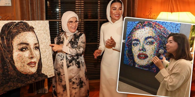 Sanatçı Deniz Sağdıç’ın eseri Katar Emiri Şeyh Al Sani'nin annesi Şeyha Moza hediye edildi