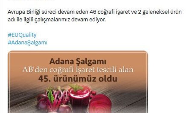 Adana şalgamı AB'den coğrafi işaret tescili aldı