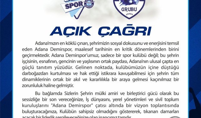 Adana Demirspor taraftar gruplarından destek çağrısı