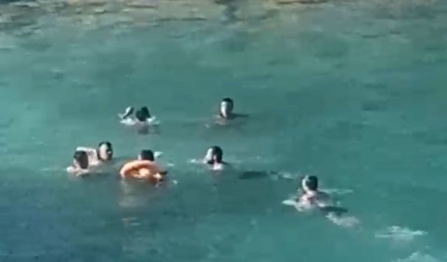 Mersin'de deniz ortasında sopalı kavga kamerada