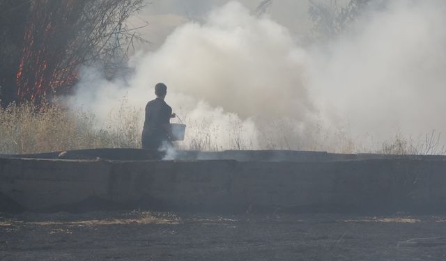 Yangına kovalarla su taşıyıp, dallarla alevleri söndürmeye çalıştılar