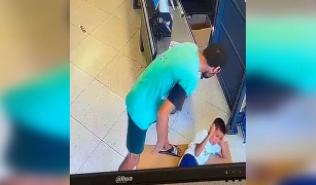Mersin'de, markette çocuğa darp kamerada
