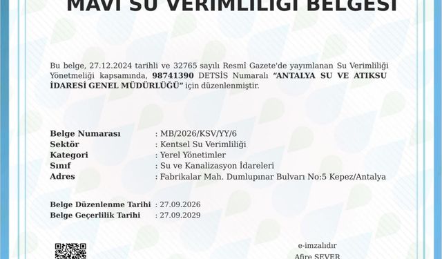 ASAT, Mavi Su Verimliliği belgesini aldı