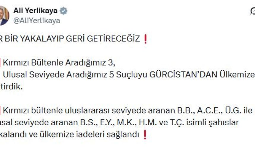3'ü kımızı bültenle aranan 8 suçlu Gürcistan'da yakalandı