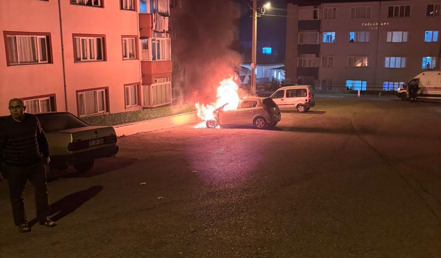 Park halindeki otomobil alev alev yandı