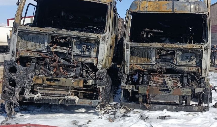 Park halindeki 2 TIR'da yangın